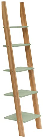 RAGABA ASHME Bücherregale Holzleiter-Regal 45cm Breit x 180 cm Höhe, FSC Eschenholz, Einfache Montage | Salbeigrün