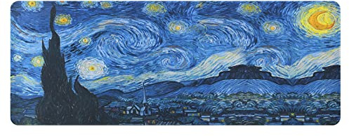 Tofun Grand Tapis de Souris de Jeu Van Gogh avec Base en Caoutchouc antidérapant et Bords Cousus, imperméable, 80 x 30 cm