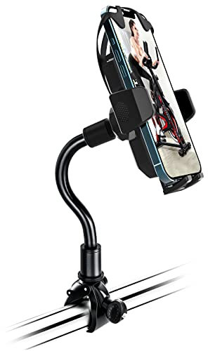 Oilcan Gooseneck Exercise Bike Phone Holder, Handlebar Phone Mount for Spin Bike, Treadmill, Cross Trainer, Bicycle [Flexible & 360° Rotation] for iPhone 14 13 12 Pro Max, Samsung, 4-7 Smartphone