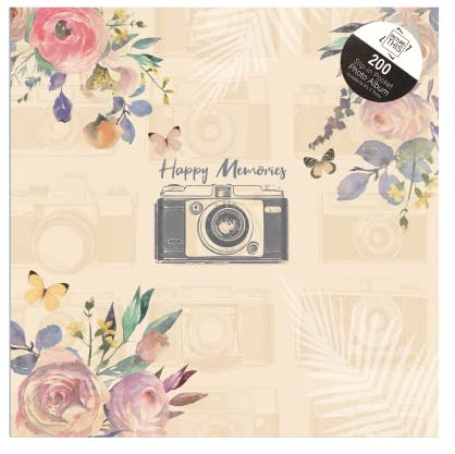 M1SS Camera 'Happy Memories' Photo Album 200 Slip-in Pockets of 6x4 Inch (10x15cm) with Memo Writing Space/Section Next to Each Photograph Picture Album Memory Book Photo Collection Travel Wedding