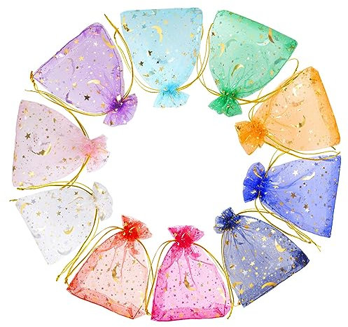 100 Stück Organzasäckchen Bunt,Kordelzug Geschenkbeutel 9x12cm Kleine Säckchen zum Befüllen Geschenk Tüten Mitgebsel Tüten fürHochzeit Schmuck Weihnacht Festtags Ramadan Kommunion Geschenke 10 Farben