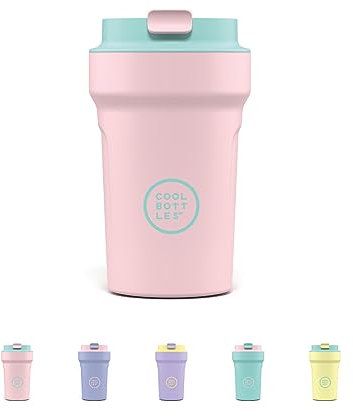 Cool Bottles - Paradise Tumbler - Vaso Térmico de Acero Inoxidable - 350 ml - Ibiza - Rosa y Turquesa - Tapa Hermética - Bebidas frías 10 horas y calientes 5 horas - Acabado Antimanchas
