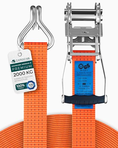 Spänningsband för tung belastning med spärrhake 2000 kg 6 m 35 mm – TÜV/GS (DIN EN 12195-2) – spännremmar med krokar i professionell kvalitet [uppsättning av 2]