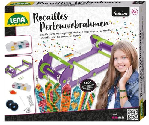 Lena 42722 Rocailles Perlenwebrahmen Kinder Bastelset ab 8 Jahren - Kreative Glasperlen Armbänder selber machen ganz leicht, Perlen weben für Kinder