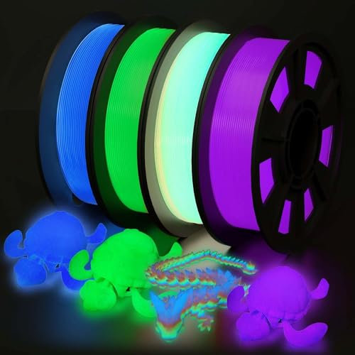 YOUSU Glow in the Dark PLA Filament 1.75mm, Leuchtend PLA Glow Filament 3D Druck Filament, 250g x 4 Spule, Glow PLA Blau, Grün, Lila,Regenbogen