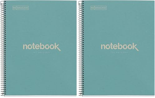 Miquelrius - Notebook Emotions Notizbuch A4, 100% recycelt, 1 Farbstreifen, 80 kariert, 5 mm, 80 g Papier 80 g Mikroperforiert mit 4 Bohrungen für 4 Ringe, Kartonabdeckung, Color (Packung mit 2)