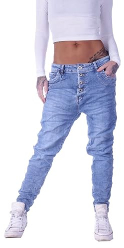 Style-Station Damen Boyfriend Hose Hüftjeans Jeans Damenjeans Boyfriend-Hose-n Damen-Hose-n Jeans-Hose-n Baggyjeans Baggy-Hose-n Girlfriend Knopfleiste Niedrige-r Leib Bund Gr Größe Blau-e S 36