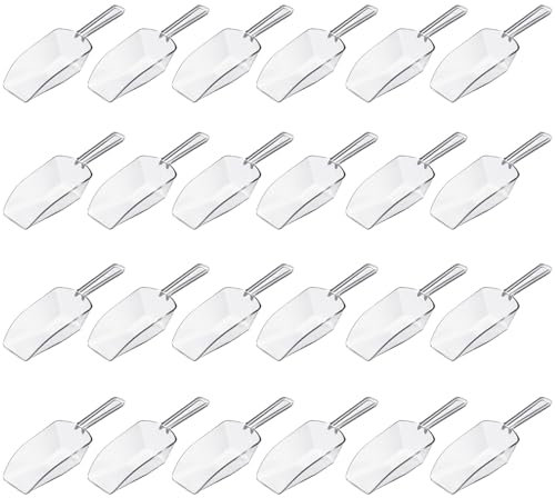 Jinei 24 Pcs Multi Purpose Kitchen Scoops Acrylic Clear Ice Scoop for Containers Candy Popcorn Food Ice Cream Dessert Canisters Jars Buffet Kitchen Bar Wedding Party (6.5)