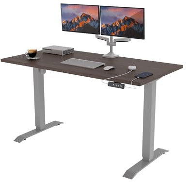 POKAR Höj- och Sänkbart Skrivbord Elektriskt 140x80 cm | Massiv 25mm Bordsskiva | Touch-Panel med USB-C och USB-A | Stående Skrivbord för Hemmakontor | Stativ Silver, Skiva Davos Ek