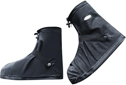 Saier tbo Cubierta impermeable para zapatos de bicicleta, antideslizante plegable cubierta de lluvia zapatos con cremallera reflectante tira, Negro , X-Large