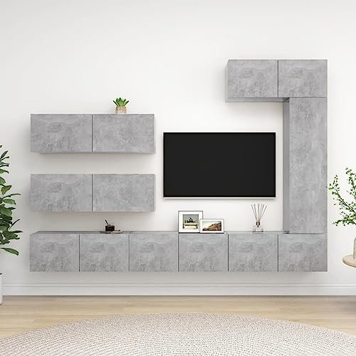 Homgoday Möbler Möbelset TV-ställ 7 st flerskiktsgrå träcement, TV-skåp TV-skåp TV-bänk för industriellt soffbord TV-ställ vardagsrum