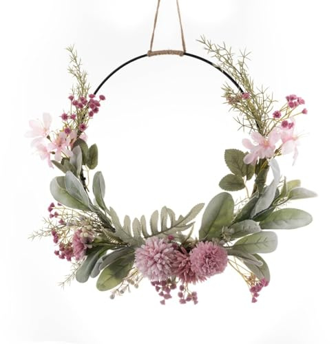 Corona de aro de flores, corona floral, aro de metal, coronas artificiales de primavera y verano, guirnalda de flores para colgar en la puerta delantera para decoración del hogar, puerta, boda