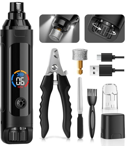 ianciu Dog Nail Grinder, 6-Speed Quiet Electric Dog Nail Trimmers, Dog Nail Clippers with File for Small Medium Large Dogs, Cats, Rechargeable Pet Paw Grooming Supplies Kit, 2 Grinding Wheels (Black)