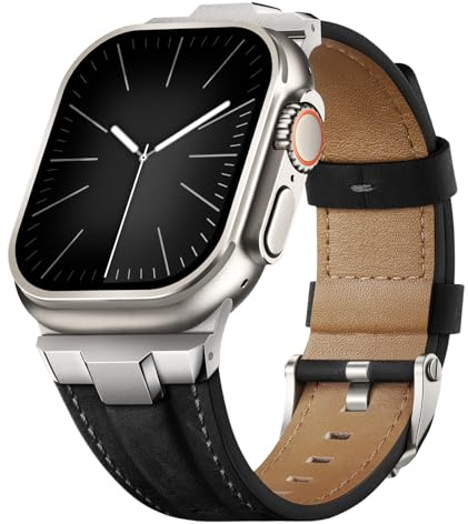 Suitisbest Leder Armband Kompätibel mit Apple Watch Ultra 2 Armband 49mm 46mm 45mm 44mm 42mm, Echt Leder Robust Metall Konnektor für iWatch Ultra 3 Serie 11 10 9 8 7 6 5 4 3 Ultra SE 3 SE 2 SE
