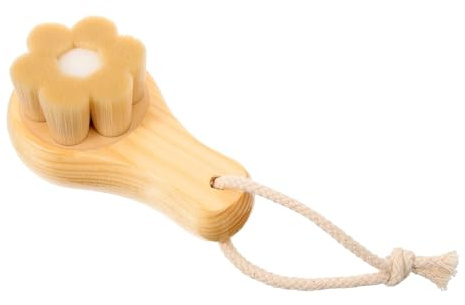 Manuelle Gesichtsreinigungsbürste mit Holzgriff, Feine Borsten für Sanfte | Beige, Holzkopf mit Kunstfaser, Tiefenreinigend für Poren, Peeling und Abschminken