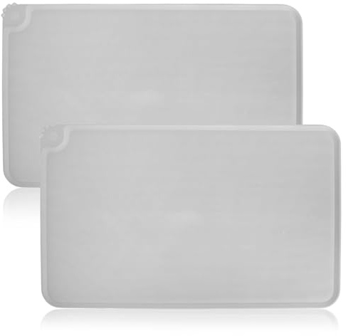 2 PzTappetino Ciotole Gatto Cane, 48 x 30 cm Tappetino Sottociotola per Cani Gatti, Tappetini Antiscivolo Silicone, Tappetino di Alimentazione per Gatto Cane Animale Domestico, Grigio