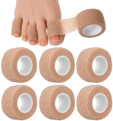 Wanmu 8 Rolls 1 inch Big Toe Protectors Bandage, Self Adhesive Toe Covers Guards for Men Women Runners Pain Relief Broken Little Toenail Tape for Thumb Finger Wrist Ankle Vet Wrap (Skin Color)