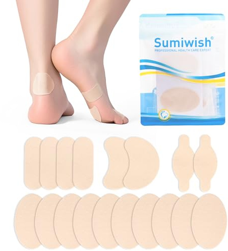 Sumiwish Moleskine pour soulager les ampoules et les douleurs du pied – 18 points moleskine pour pieds, talons, chaussures – Coussinets autocollants de prévention des ampoules en 4 formes pour homme