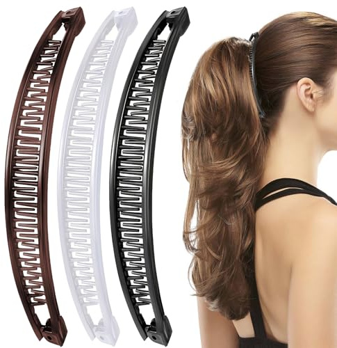 Menibeuty 3Stück Bananenspange Haare, Haarklammer Damen -Banana Hair Clip, Haarclips Mädchen-Banana Clips Dickes Haar,Banane Haarspangen Frauen Für Pferdeschwanz(Schwarz,Weiß,Braun)