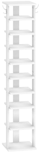 HOOBRO Zapatero, Estantería para Zapatos, Estante Zapatero Vertical, Mueble Zapatero Estrecho de 10 Niveles con Ganchos, para la Entrada, el Dormitorio, Ahorra Espacio, Blanco EWT141XJ01