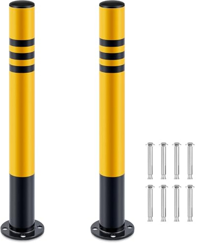 Zonon 2 Pcs Safety Bollard with Anchor Bolts 29.5 x 3 Parking Barrier Post with Reflective Tape Galvanized Steel Pipe for Construction, Storefronts, Warehouse, School, and Traffic Sensitive Areas