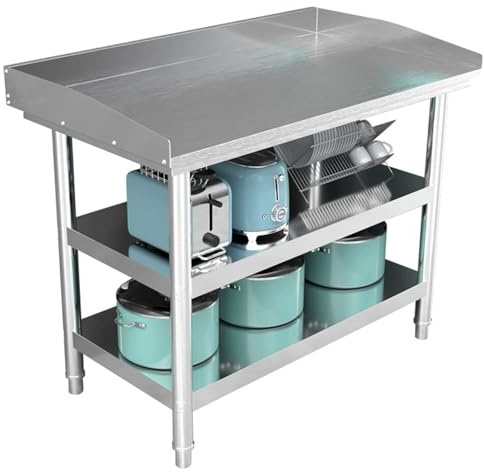 Tavolo da lavoro professionale in acciaio inox, triplo banco da lavoro resistente con piedini regolabili per impastare, tritare e preparare gli alimenti, piano di lavoro in metallo resistente