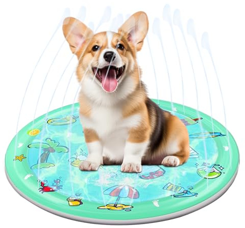 Dog Sprinkler Pad,Outdoor Pet Water Play Mat | Round Pet Sprinkler Pad for Gym, Outdoors, Indoors, Pool, Playground, Backyard