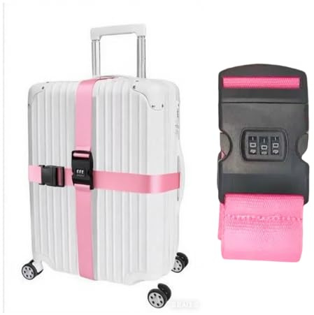Verstellbarer Kofferband Gurt, Reiseverträge mit 1 -teiliger Koffergurt mit Zahlenschloss 5x180 cm sicherer und langlebiger Koffergurt zur Identifizierung und Sicherheit (Rosa)