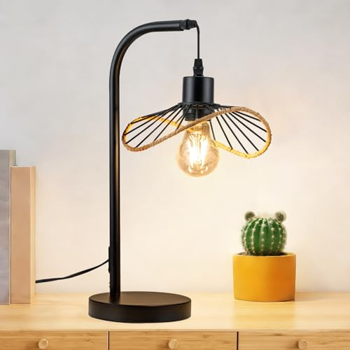 Lichtmaler Tischlampe Schwarz Nachttischlampe Vintage Nachtlampe | mit Kabel Tischleuchte E27 Schlafzimmer Schreibtischlampe Retro Leselampe Metall Tisch für Wohnzimmer (Ohne Leuchtmittel)