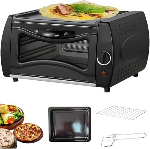Electric Pizza Oven, 1500W Countertop Tandoor Oven with Temperature Control 50-400℃, Mini Pizza Stove Includes Bake Tray, Bake Rack, and Tray Handle