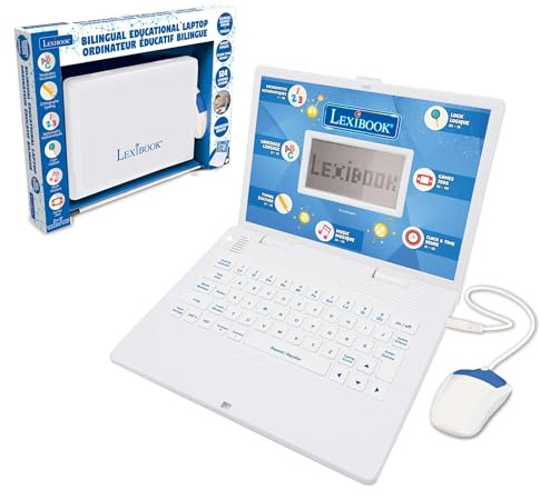 Lexibook Lerncomputer, zweisprachig, Französisch/Englisch – Spielzeug für Kinder mit 124 Aktivitäten, um Sprachen, Mathematik, Logik, Spaß zu haben und Klavier zu Spielen – JC598i1LXB
