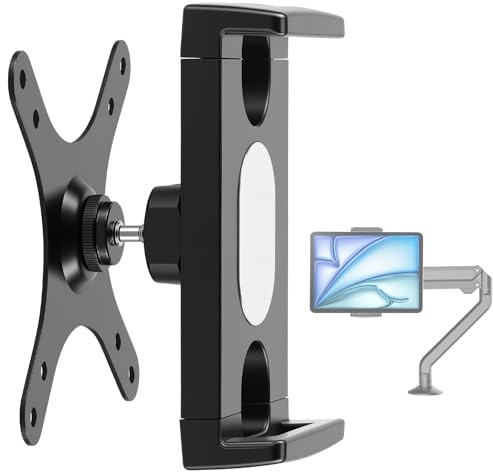 RUIFUO Universeller VESA-Halterungs Adapter für Tablets,Fits VESA 75x75 & 100x100mm,Klemmenhalterung für Smartphones, Tablets und tragbare Monitore – mit 360°-Drehung und Neigungsverstellung