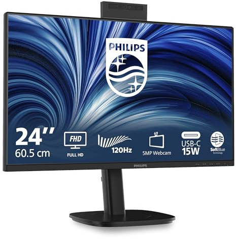 PHILIPS Monitor 24B2N3200JH 24 pollici 1920x1080, FHD, 120Hz, IPS Panel, 4ms GtG, USB HubWebcam, Speakers, Height Adjustment, (HDMI1x 1.4 DP 1x 1.2) Nero