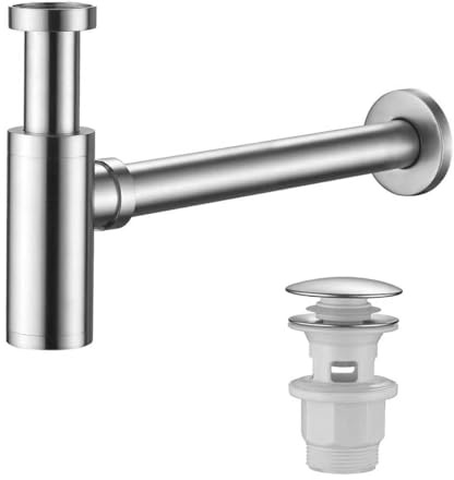 ZYNUHMO Sifón lavabo con desagüe, tubo de desagüe con apertura de limpieza, tubo de desagüe universal 1 1/4 pulgadas, cierre de olores, acero inoxidable, cepillado