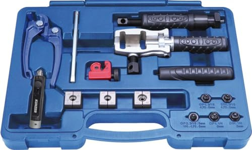 KUNZER 7HBG20 Handbördelgerät Profi, 16-tlg. Set, für 4,75 mm (3/16'') | Bördelwerkzeug, 5 mm, 6 mm Bördelung nach DIN/SAE, Anschlag, Handgriff, Hydraulikspindel, Knebel, Rohrbiegezange