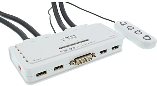 InLine 61614I KVM Switch, 4-fach, DVI-D, USB, mit Audio, integr. Kabel