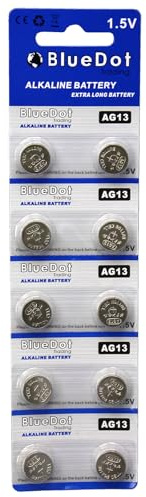 BlueDot Trading AG13 LR44 LR1154 SR44 A76 357A 303 357 LR44 Alkaline Button Coin Cell 1.5v Battery for Watches, calculators, and Toys, Quantity 10 Count