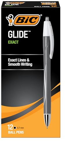 BIC Glide Exact Black Retractable Ballpoint Pens, Fine Point (0.7mm), 12-Count Pack, Ultra Smooth Writing Black Pens