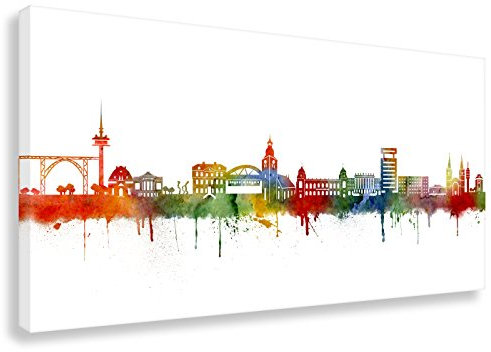 Kunstbruder Leinwandbild - Wuppertal Skyline weiss (div. Grš§en) - Wandbild Streetart like Banksy Kunst Druck Panorama Dekoration Loungebild 60x120cm