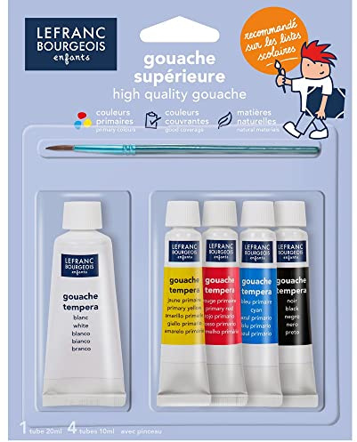 Lefranc & Bourgeois 807492 Schulfarben Gouache in 20ml Tuben, gebrauchsfertig, hohe Deckkraft, intensive Leuchtkraft, hohe Ergiebigkeit
