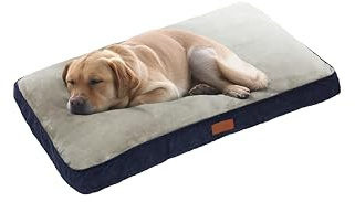 Ellie-Bo Hundebett für Innen, Matratze weich und waschbar, Bezug: Kunstfell, Seiten aus Kordsamt, Füllung: Polyesterfaser, für 122-cm-Hundekäfig, Größe XXL: 117 x 75 x 10 cm, in Blau und Grau