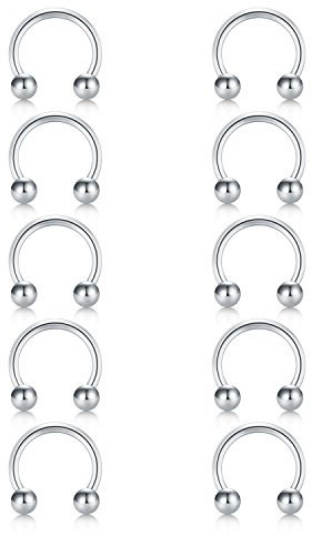 10er Nasenpiercing Lippenpiercing Hufeisen Ring Set Tragus Piercing Silber Chirurgenstahl 16G