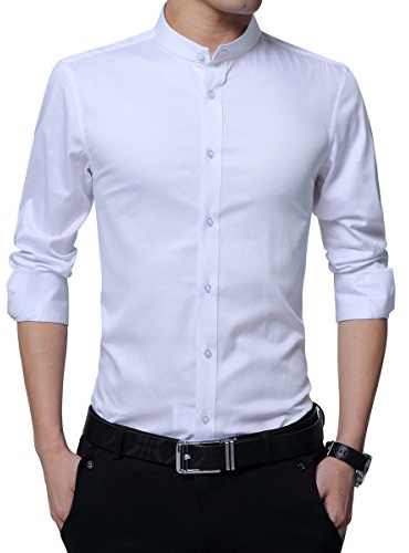 Camicia da Uomo, Colletto Alto, Slim Fit, a Maniche Lunghe, Business Nozze Formale Shirt Smoking Cotone Bianco