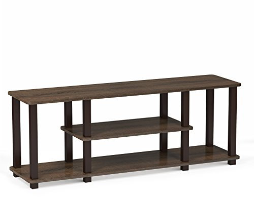 Furinno Turn No Tools Meuble TV 3D à 3 Niveaux avec Tube Carré, Noyer/Marron, Bois, One Size