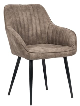 Stuhl TURIN - 42x56cm - taupe - Microfaser Metall-Beine Armlehne | Ziersteppung, hoher Komfort, bequeme Polsterung, pflegeleicht, langlebig, Vintage, Design, Retro, Eyecatcher