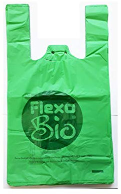 Plaxi 500 Buste Sacchetti Resistenti cm. 24 + 14 x 45 Grammi 5 biodegradabili compostabili Norma EN 13432 per Negozi Alimentari, a Strappo e asola per appenderli robusti Shopper bio V 24x45