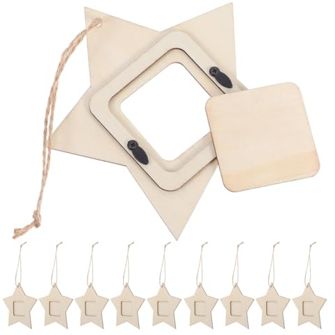 Supvox Mini fünfzackigen Stern Form Bilderrahmen Hängen Anhänger für Zuhause 10 Stück, Holz, 12,5x12,5x0,5 cm