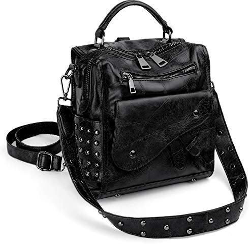 UTO - Bolso Mochila de Mujer Dama Bolso Escolar de Cuero Sintético Diseño Remache Tachuelas con Correa Talla Pequeño(24.5 * 13 * 26cm)