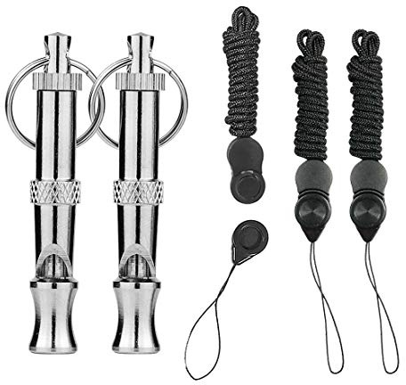 HONGECB Professionelle Hundepfeife, 2 Stück Rostfreier Stahl Hochfrequenzpfeife, Einstellbares Tonhöhe mit Frequenzsperre, Effektives Hundetraining, Grundbefehle und Bellen Stoppen, 3 Schlüsselband