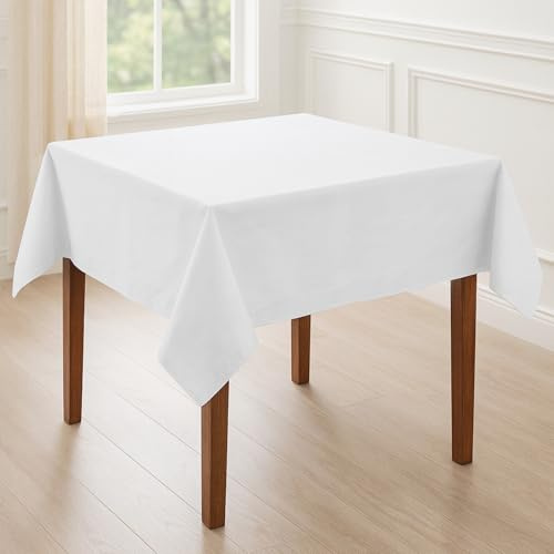 Hans-Textil-Shop Tischdecke Weiß 80x80 Baumwolle – Uni Tischtuch quadratisch, pflegeleicht & bügelfest, handgefertigte Baumwoll Tischdecke mit 4-Seiten-Saum für Küche, Esszimmer & Deko